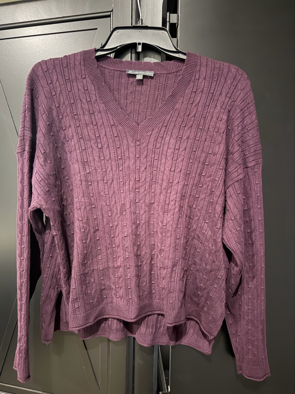 Adrianna Papell Plum V-Neck Cable Knit Sweater